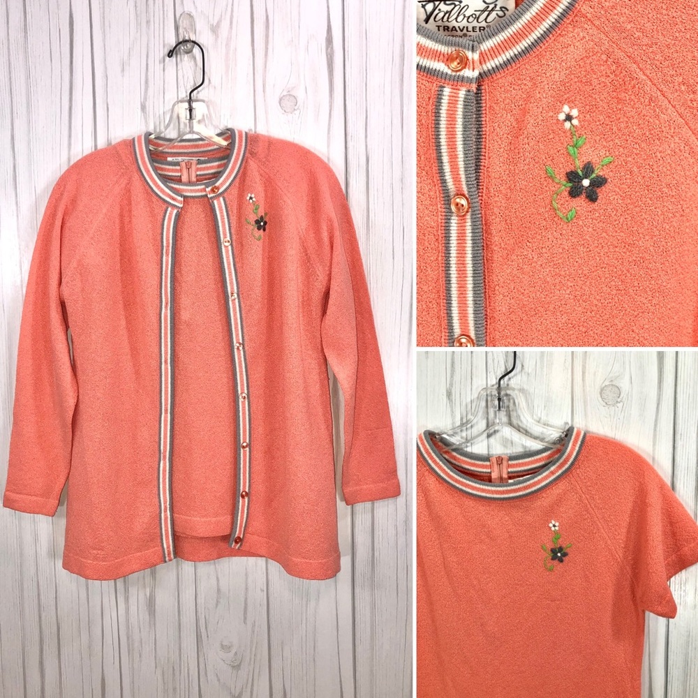 Vintage 50s Talbott Travler Sweater Set, Coral